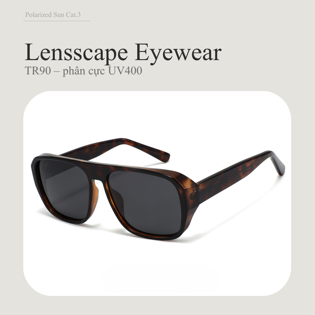 LENSSCAPE-Kính mát phân cực dáng vuông bản lớn UV400 phong cách retro thời trang
