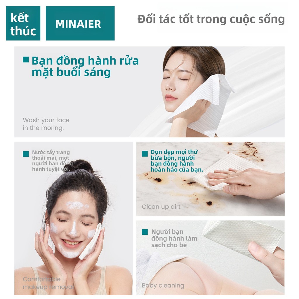 Khăn mặt khô dùng một lần Minaier, khăn mặt gói lớn 600g an toàn cho da chất lượng