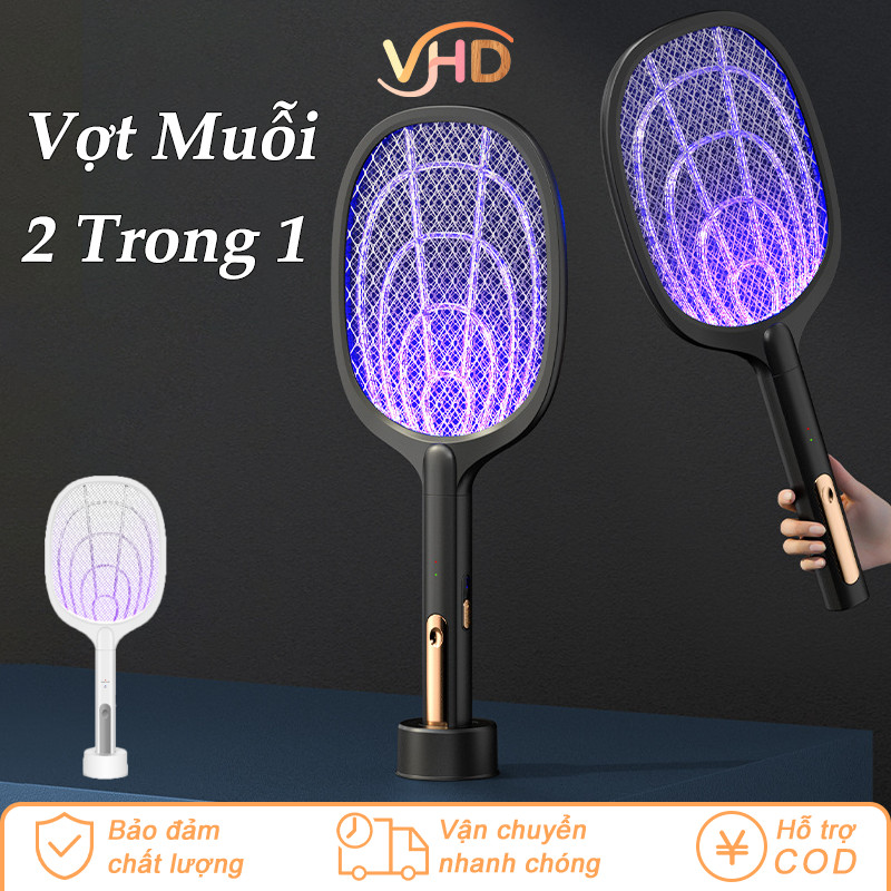 Vợt Muỗi Thông Minh 2 Trong 1 (Vợt + Đèn Bắt Muỗi) - Có Đế Sạc Tiện Lợi, Đèn Tím Thu Hút Côn Trùng, An Toàn & Bền Bỉ