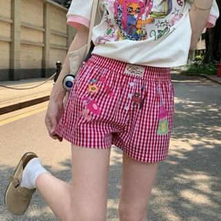 Quần Shorts Quần Đùi Kẻ Caro Đính Cúc Họa Tiết Dễ Thương Phù Hợp Cho Mùa Hè Đi Biển