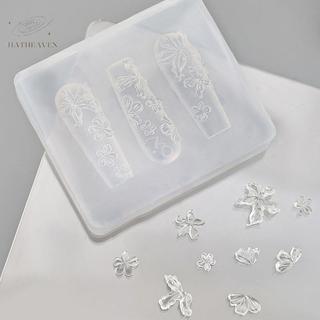 Khuôn khắc móng tay 3D silicon hình bướm hoa, tấm dập stencils, dụng cụ DIY UV Gel nghệ thuật