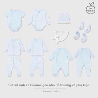 La pomme SS2026 BST sơ sinh La Pomme dệt vân chìm gấu nhỏ - Xanh T1.4