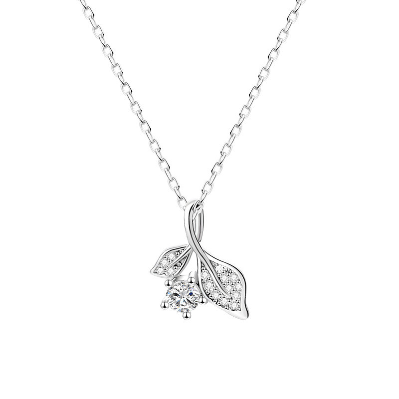 Vòng cổ nữ Zircon lá bạc nguyên chất S999