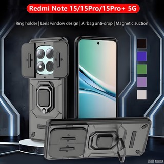 Redmi Note15 2026 Armor Vỏ Chống Sốc Cho Redmi Note 15 Pro + 15ProPlus Note15 4G 5G Đẩy Kéo Trượt Camera Bảo Vệ PC Cứng Ốp lưng Chống Rơi Giá Đỡ Mặt Sau