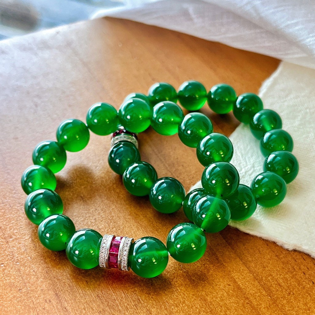 Vòng tay mã não Chalcedony màu xanh lá cây, phong cách hiện đại