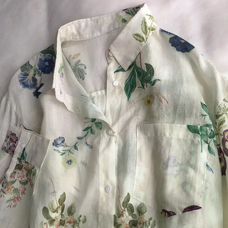 Áo sơ mi retro voan mỏng tay dài cổ ve, phù hợp mùa xuân hè