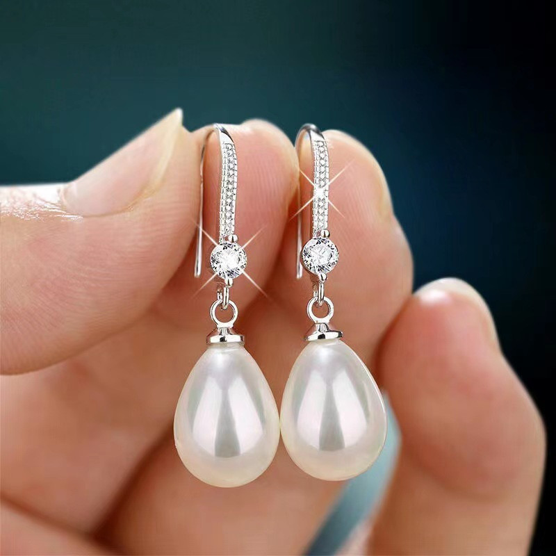 Mặt dây chuyền và bông tai ngọc trai hình bầu dục, thiết kế thời trang dành cho nữ
