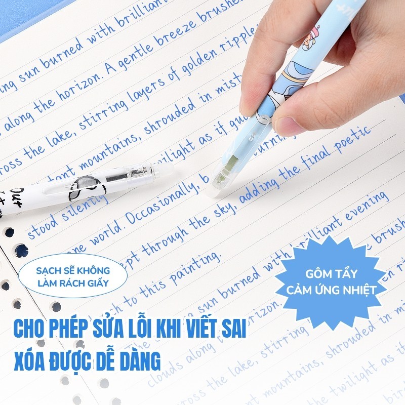 Bút mực xoá được mực nước cao cấp - Hộp 20 bút bi gel ngòi 0.5mm bền đẹp, màu xanh đen sang trọng, kiểu cute học sinh