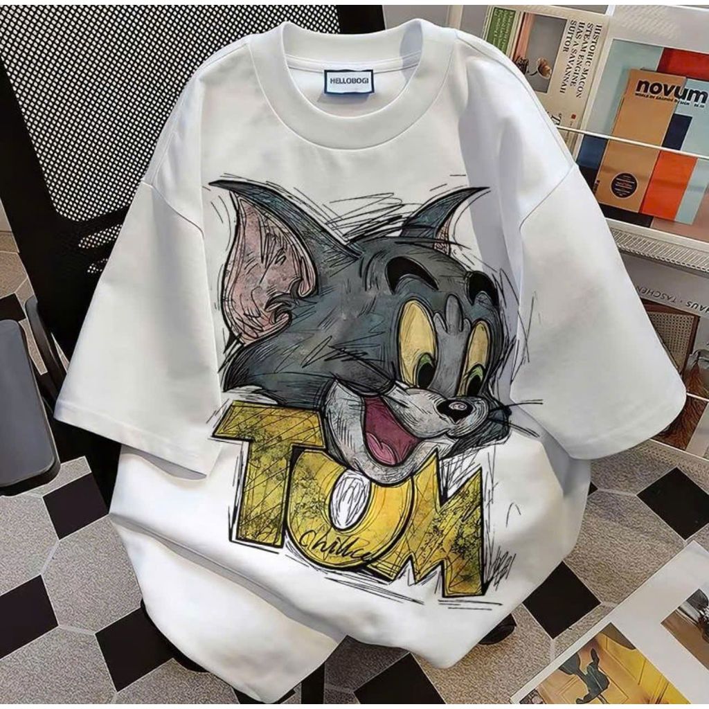 ÁO PHÔNG SU FORM RỘNG TAY LỠ CHẤT COTTON NAM NỮ UNUSEX- MÈO TÔM VÀ JELLY quanao94