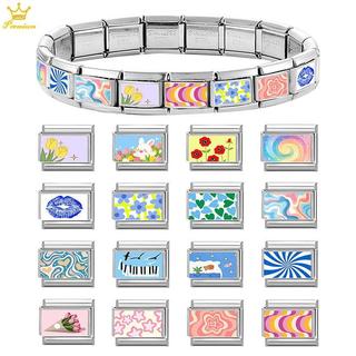 Wholesale Colorful Eyes Hand Flower Cat Italian Charms Fit 9mm Stainless Steel Women Fashion Bracelet DIY Jewelry Gift