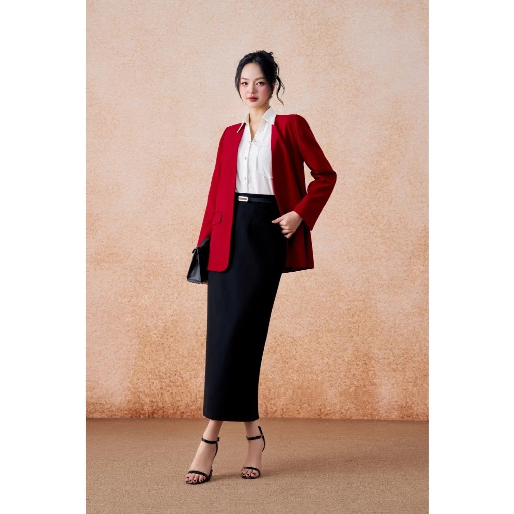 Blazer ELLA DORA thiết kế cổ không - Red