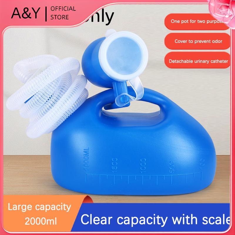 A & Y Vệ Sinh Cung Cấp Cho Ngoài Trời 2000ml Giường Nam Bằng Nhựa Bô Pee Chai Bộ Sưu Tập Với Ống 160cm Bình Nước Tiểu Di Động.
