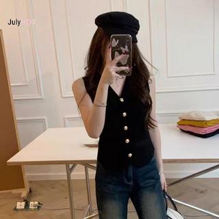 Áo vest dệt kim mỏng không tay style retro màu V-neck, cổ điển kiểu Pháp