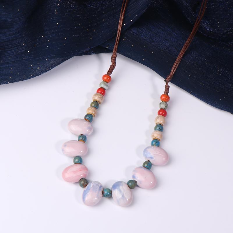 Newsmallbrains Vòng cổ handmade boho gốm đậu màu sắc vintage, trang sức nữ điều chỉnh size