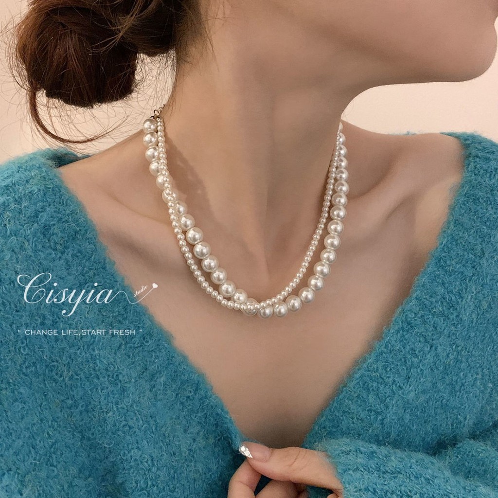 Phụ kiện thời trang nữ: Vòng cổ hai lớp ngọc trai cổ điển kiểu Pháp tinh tế