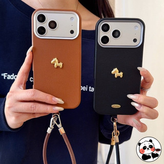 Ốp Điện Thoại Ngựa Vàng Năm Mới Có Dây Da PU Cho iPhone 17 Pro Max Air 16E 16 15 14 Plus 13 12 11 Pro Max XS Max X XR Vỏ Sang Trọng Dễ Thương Mềm Chống Sốc