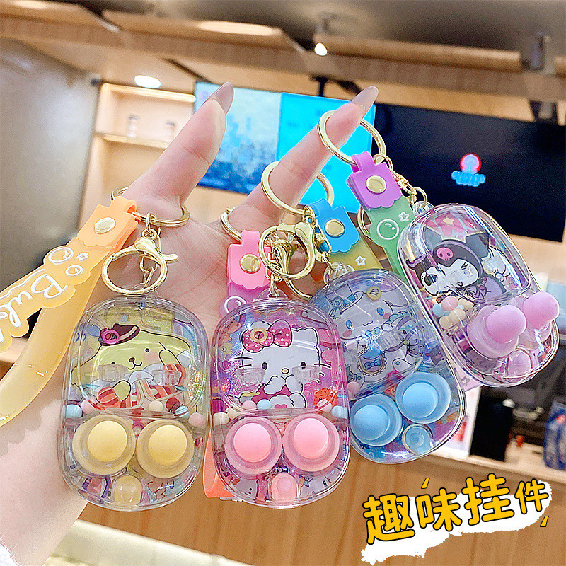 Hoạt Hình Sanrio Máy Nước Nút Đôi Móc Khóa Mặt Dây Chuyền Kuromi Cinnamoroll Sang Trọng Mặt Dây Chuyền Nhỏ