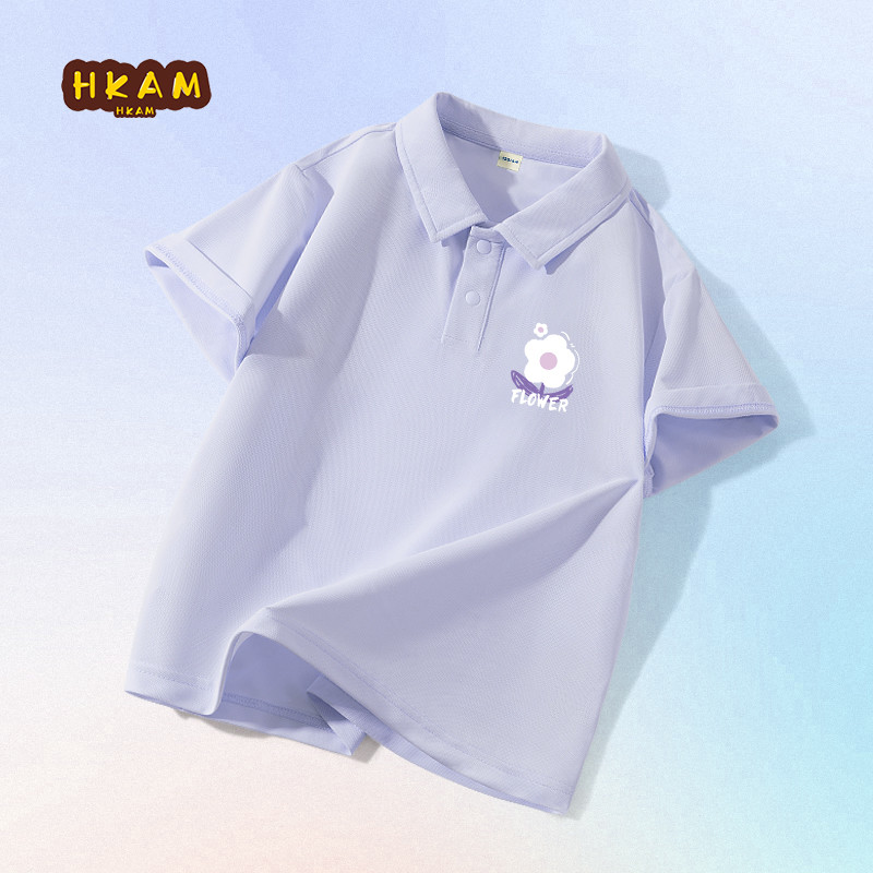 HKAM Áo Sơ Mi POLO Bé Gái Cảm giác mát mẻ Áo thun POLO khô nhanh in hoa