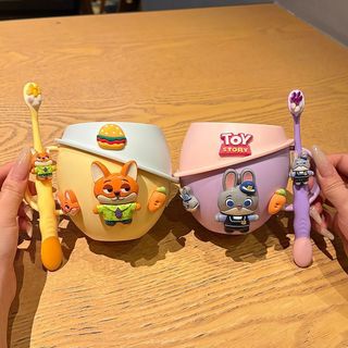 Crazy Animal City Trẻ em Cốc đựng bàn chải đánh răng dễ thương Bao gồm cốc nước súc miệng và bàn chải đánh răng Thích hợp cho gia đình