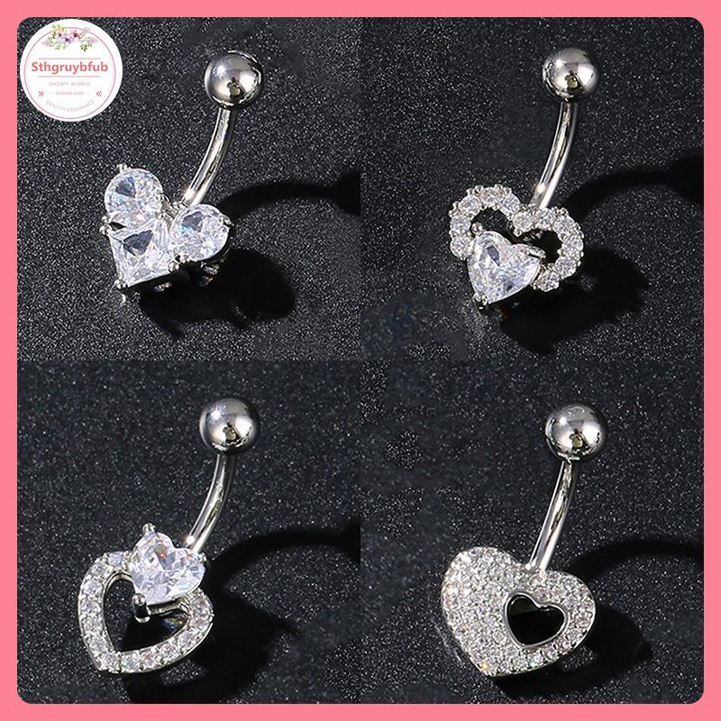 Nhẫn Rốn Xuyên Bụng Thép Không Gỉ với Nút Nơ Trái Tim Zircon - Trang Sức Gợi Cảm