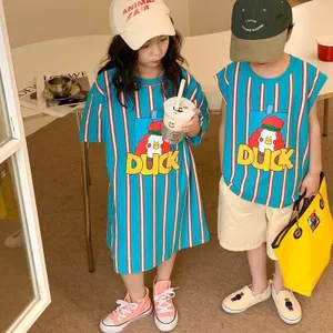 Bộ đồ Brother Sister Áo thun ngắn tay sọc mùa hè 90-140 Size K2VR