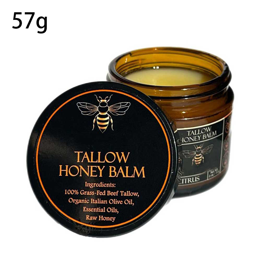 Organic Grass-Fed Beef Tallow Balm with Raw Honey - Moisturizing Cream for Soft