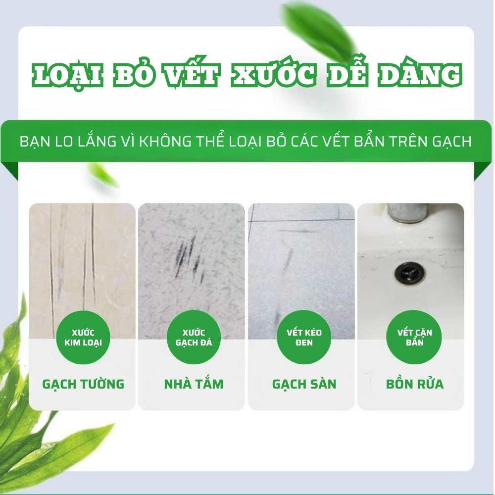 【COD】Bột tẩy mạnh, loại bỏ hiệu quả các vết ố vàng và trầy xước trên bề mặt gạch, đảm bảo an toàn, không gây kích ứng da