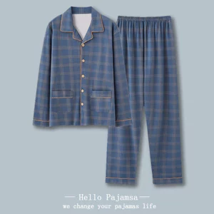 Shop Bộ Đồ Ngủ Dài Tay Nam Xuân Thu Giả Cotton Cao Cấp Kiểm Tra Phù Hợp Với Kích Thước Plus Thường Ngày Có Thể Mặc Bên Ngoài Quần Áo Gia Đình