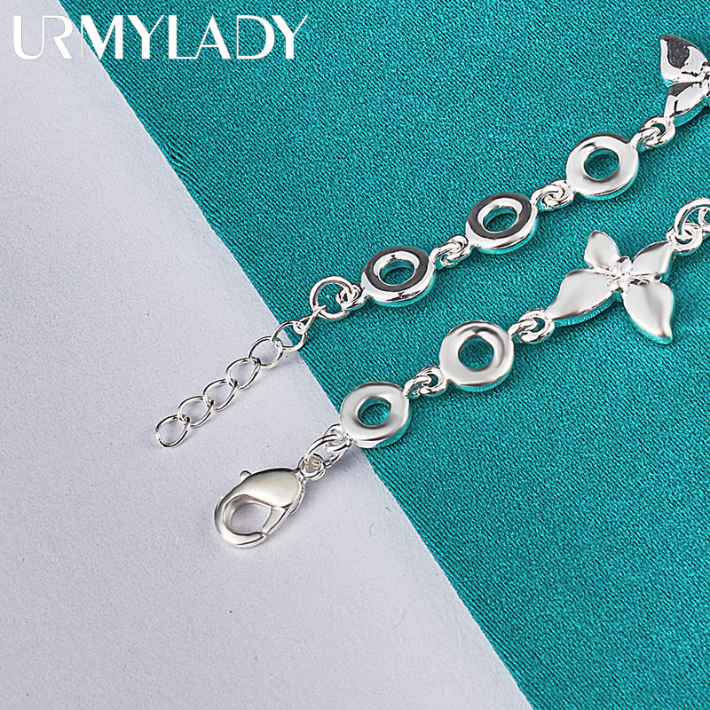 URMYLADY - Dây chuyền và vòng tay bạc 925, thiết kế bướm quyến rũ, phù hợp làm trang sức cưới và thời trang