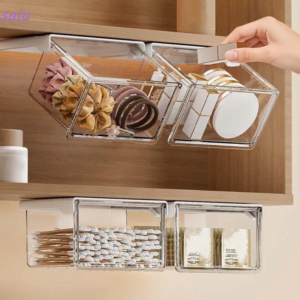 Ngăn kéo lưu trữ kéo ra SAIA, Hộp lưu trữ treo tường trong suốt, Chất lượng dưới tủ gương Lắp đặt không cần treo Đồ trang điểm tại nhà