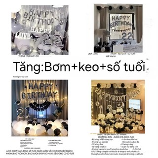 (MIỄN SHIP)TẶNG BÓNG TUỔI Sét trang trí sinh nhật tone màu đen,bạc đen, kèm đèn led,sét trang trí sinh nhật DF4