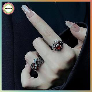 Nhẫn Zircon Đỏ Đậm Y2K Retro, Phù Hợp Cho Cặp Đôi