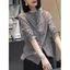Áo sơ mi houndstooth cổ đứng dành cho nữ - Tay dài, dáng ôm, phù hợp thu đông