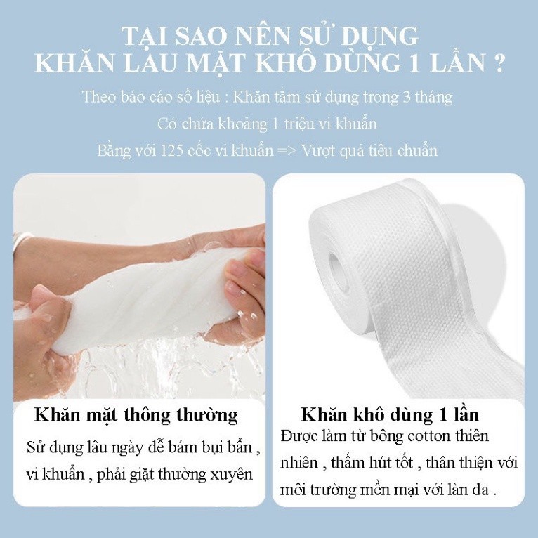 Khăn mặt khô dùng 1 lần cuộn tẩy trang, lau khô, lau uớt giấy Cotton lau mặt dùng một lần Mocco
