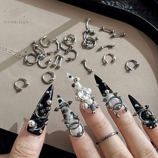 [hatheaven] 20 / 30 / 60 CÁI Hợp Kim Retro Vòng Tròn Móng Tay Nghệ Thuật Quyến Rũ 3D Phong Cách Punk Trắng Bộ Phận Móng Tay Trang Trí Móng Tay Phụ Kiện Đẹp