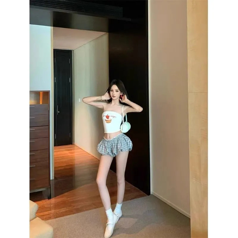 Milyfashion Pure Desire Phong Cách Ba Lê Phong Cách Mới Kẻ Sọc Mây Bud Quần Short Mùa Hè Eo Cao Mỏng Hơn Nhìn Lông Tơ Chữ a Kẻ Sọc Quần Short Thường Ngày Quần Áo Nữ