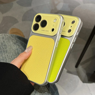 Sáng Tạo Cửa Sổ Lớn Chặn Màu Da PU Cho iPhone 17 ProMax 16 15 14 13 Pro Max Kính Bảo Vệ Ống Kính Fundas