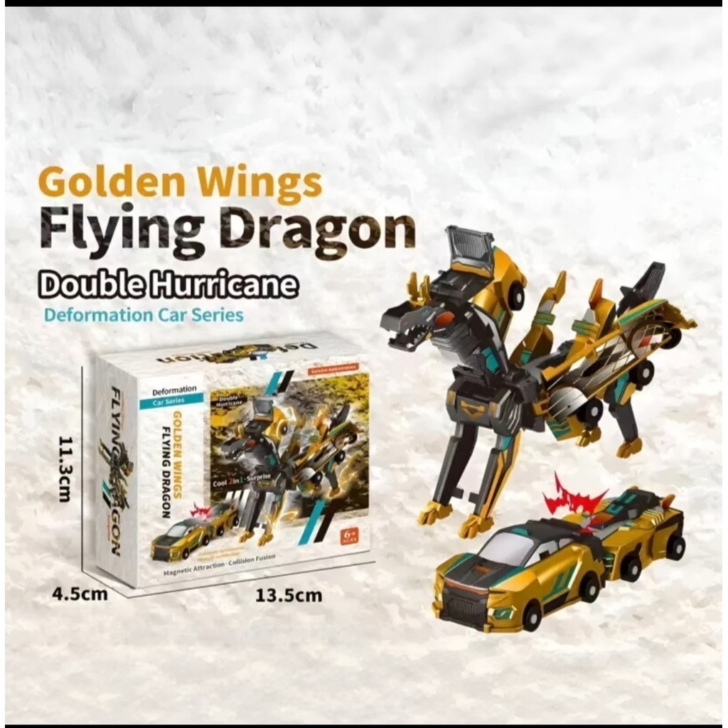 【COD】Xe đồ chơi biến hình ngựa tự động với cánh vàng lấp lánh, sử dụng từ trường thông minh, quà hoàn hảo cho bé trai.