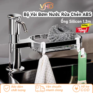 Bộ Vòi Bơm Nước Rửa Chén Bằng Nhựa ABS Cao Cấp - Kèm Kệ Đựng Đồ, Tự Động Hút Dầu, Ống Dẫn Silicon Dài 1.2m
