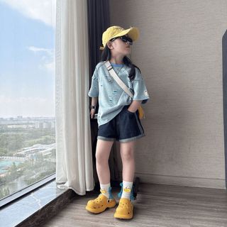 Bộ đồ bé gái áo thun rách + quần short jean - set Hàn Quốc cá tính thoáng mát mùa hè