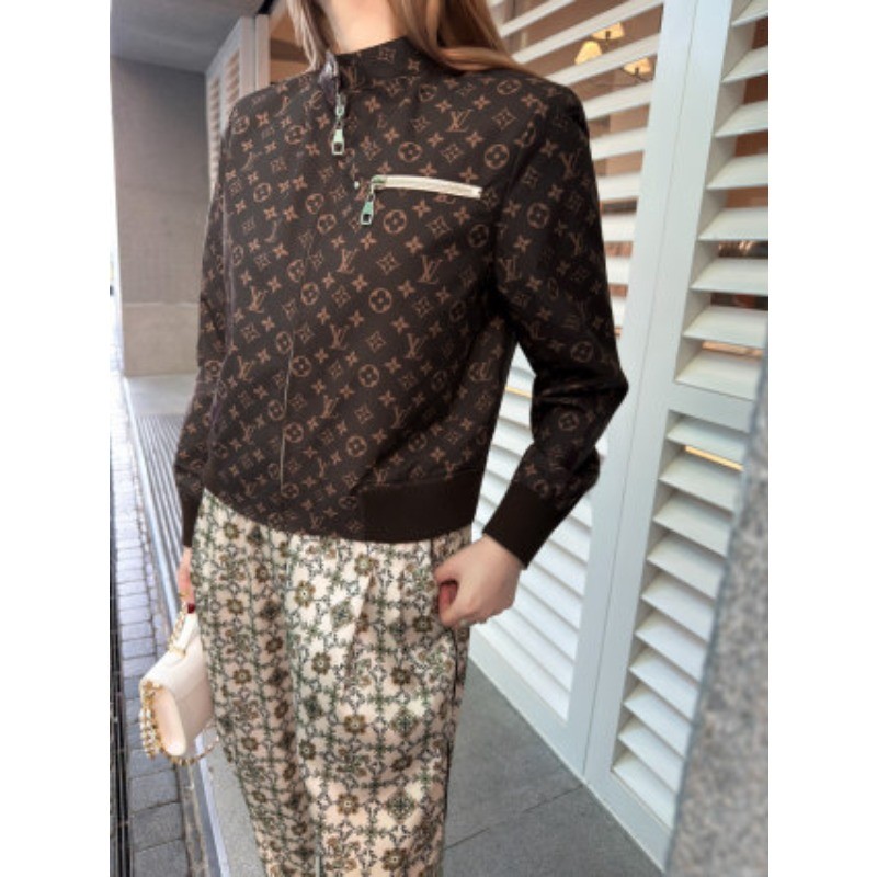 Áo Khoác Ngắn Nữ Jacquard Cổ Đứng, Có Thể Đeo Hai Mặt