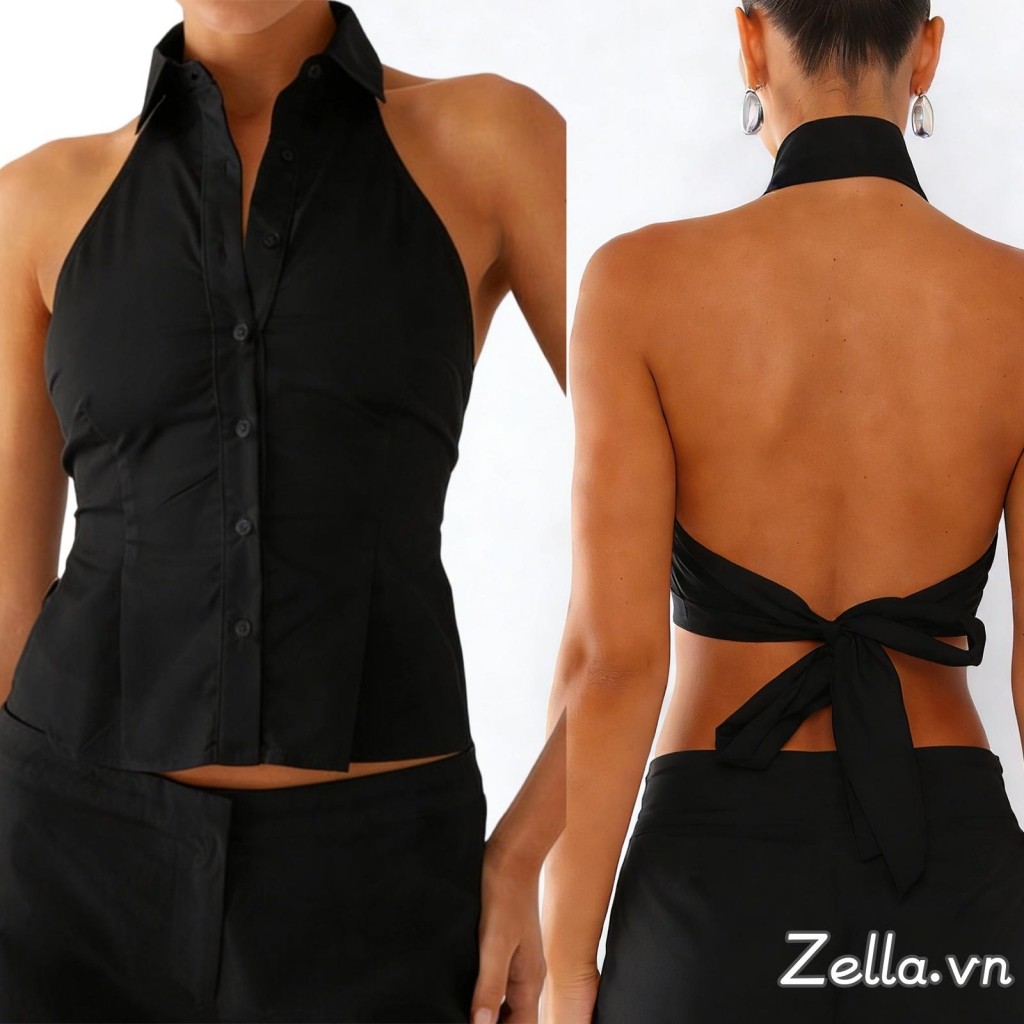 Áo vest nữ thời trang mùa hè với nút lên dây và ve áo thắt lưng