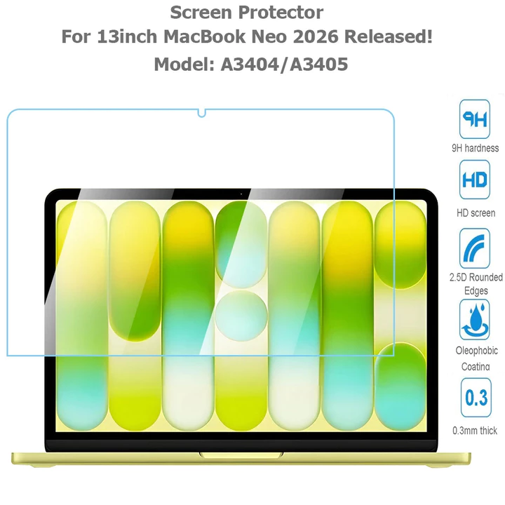 Dành Cho MacBook Neo 13 2026 MacBook Air 13 inch M5 Kính Cường Lực Trong Suốt Bảo Vệ Màn Hình Cho Apple MacBook Air 13inch 2026 / 2025 Scratch Proo MỚI