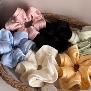 Hululu - Dây buộc tóc nữ màu trơn satin nấm cạnh scrunchy phong cách Hàn Quốc