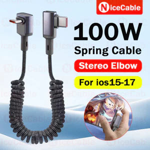 100W Stereo Khuỷu Tay Thiết Kế Bện Dây Dữ Liệu Lò Xo Xe Cáp Kính Thiên Văn USB / Loại C Sang Loại C Cáp Sạc Siêu Nhanh Cho Điện Thoại / Máy Tính Bảng