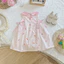 Váy Đầm Hè Thô Cotton Sát Nách Cổ Sen Nơ 2 Bên Cho Bé Gái Đi Học Đi Chơi Xanh- Hồng