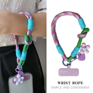 Điện Thoại Di Động Dây Đeo Cổ Tay Phong Cách Ngắn Độc Đáo Màu Sắc Tương Phản Dệt Hoa Nhỏ Mặt Dây Chuyền Trang Sức Nữ Ngoài Trời Leo Núi Du Lịch Du Lịch