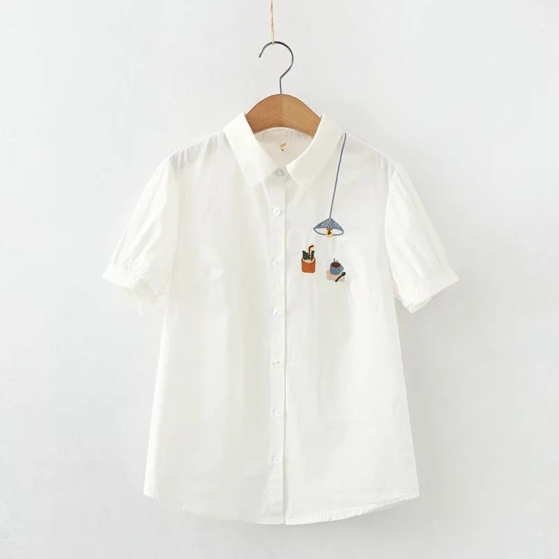 [Áo Sơ Mi Nữ Mùa Hè] Cotton cao cấp, thiết kế thêu trắng tinh tế