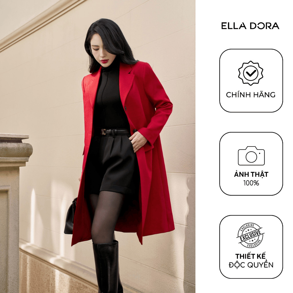 Áo khoác nữ ELLA DORA thiết kế dáng dài 2 nắp túi thanh lịch phong cách côngsở 2 màu ĐỎ/ĐEN [K14]