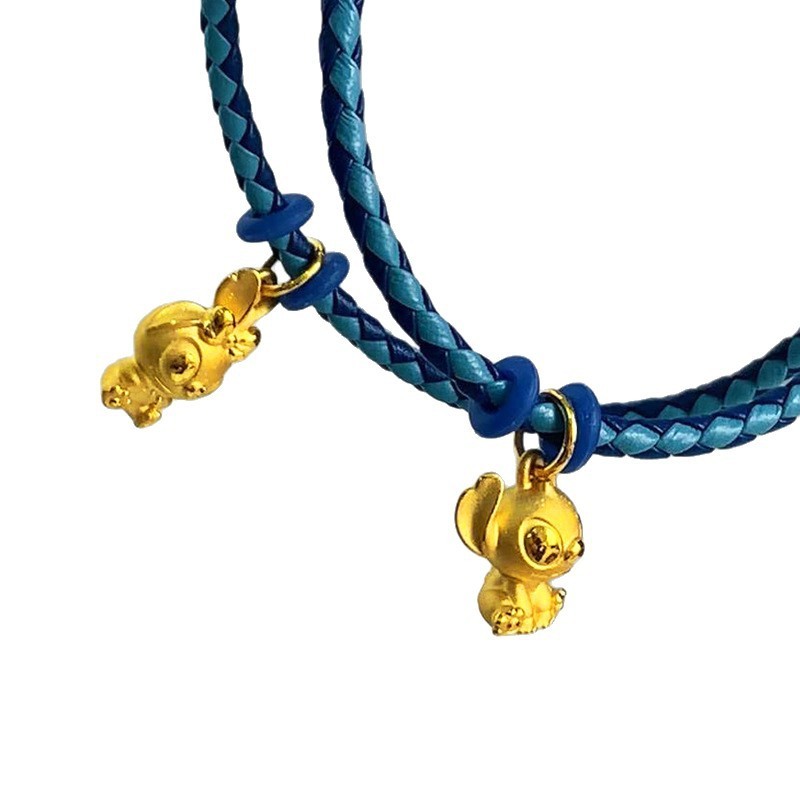 Cát Vàng Khâu Vòng Cổ Thỏ Dễ Thương Nơ Stitch Mặt Dây Chuyền Màu Vàng Xương Đòn Dây Chuyền Phụ Kiện